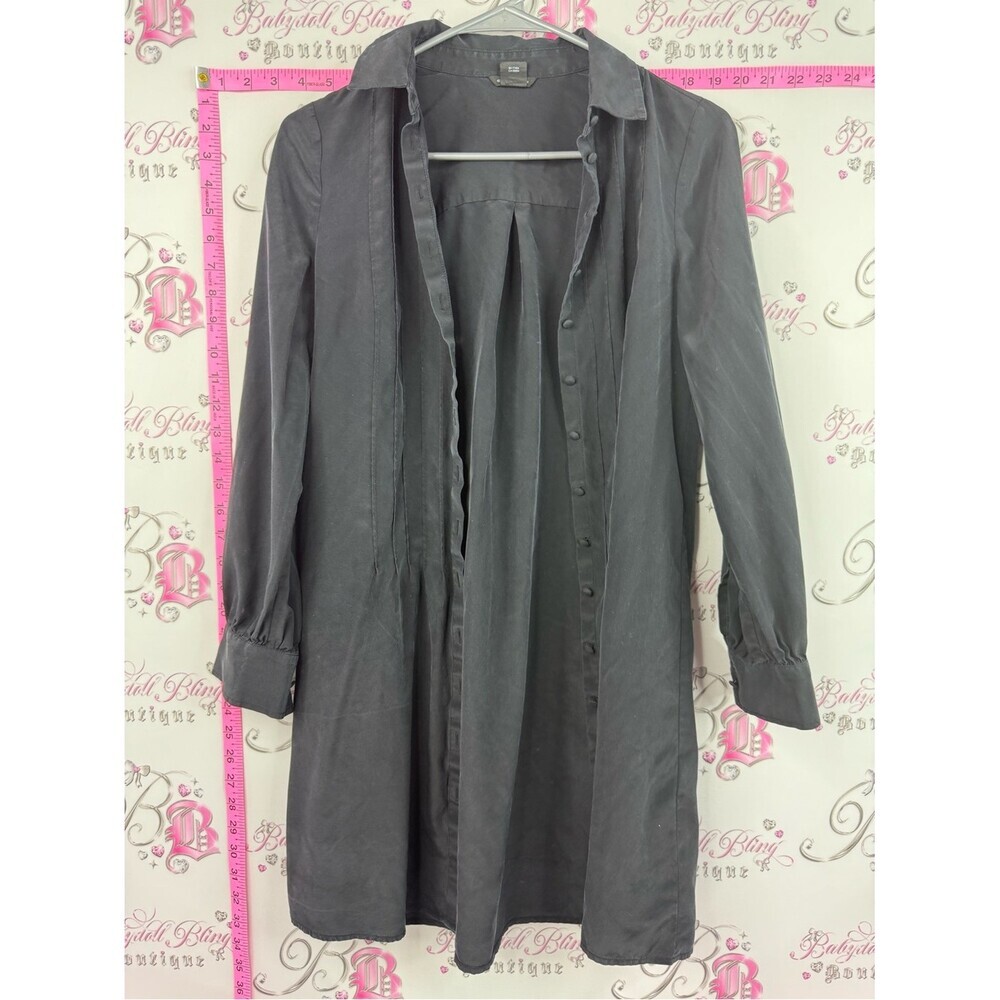 Club Monaco silk dress black Charcoal Gray Long Sleeve Shirt Dress